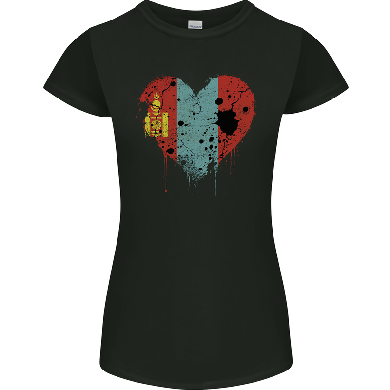 Love Mongolia Flag Mongolian Day Football Womens Petite Cut T-Shirt Black