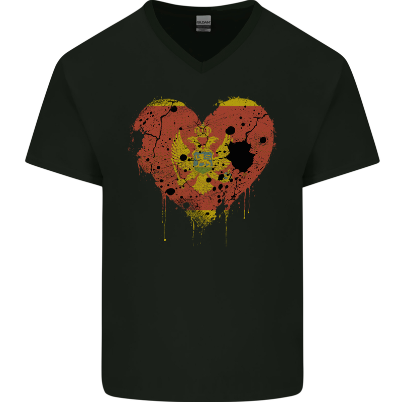 Love Montenegro Flag Montenegrin Day Football Mens V-Neck Cotton T-Shirt Black