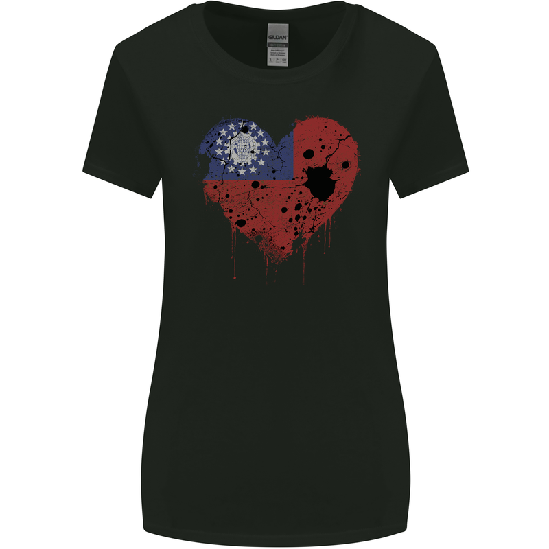 Love Myanmar Flag Burmese Day Football Womens Wider Cut T-Shirt Black
