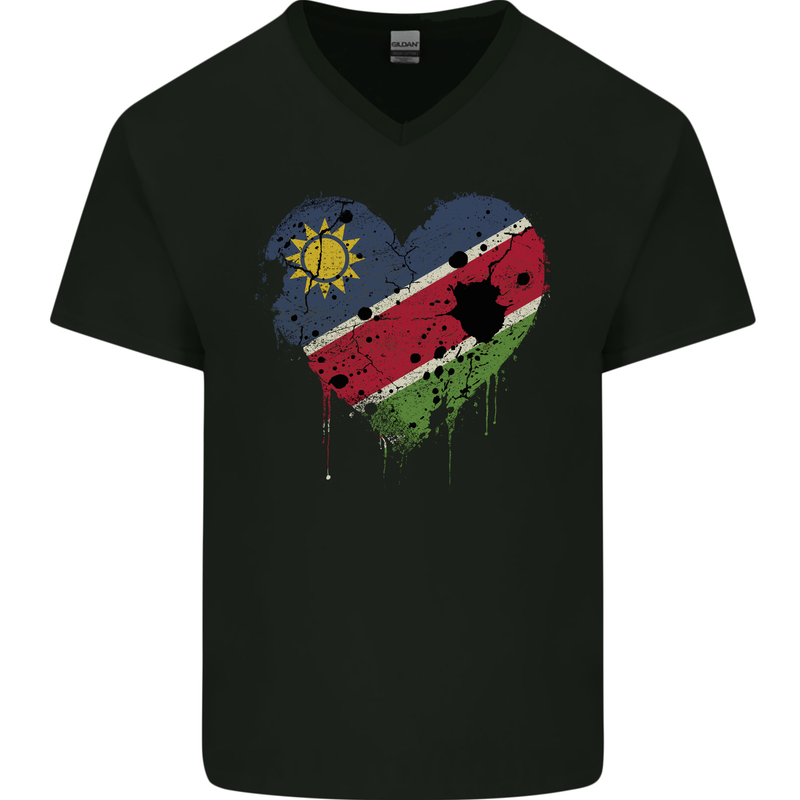 Love Namibia Flag Namibian Day Football Mens V-Neck Cotton T-Shirt Black