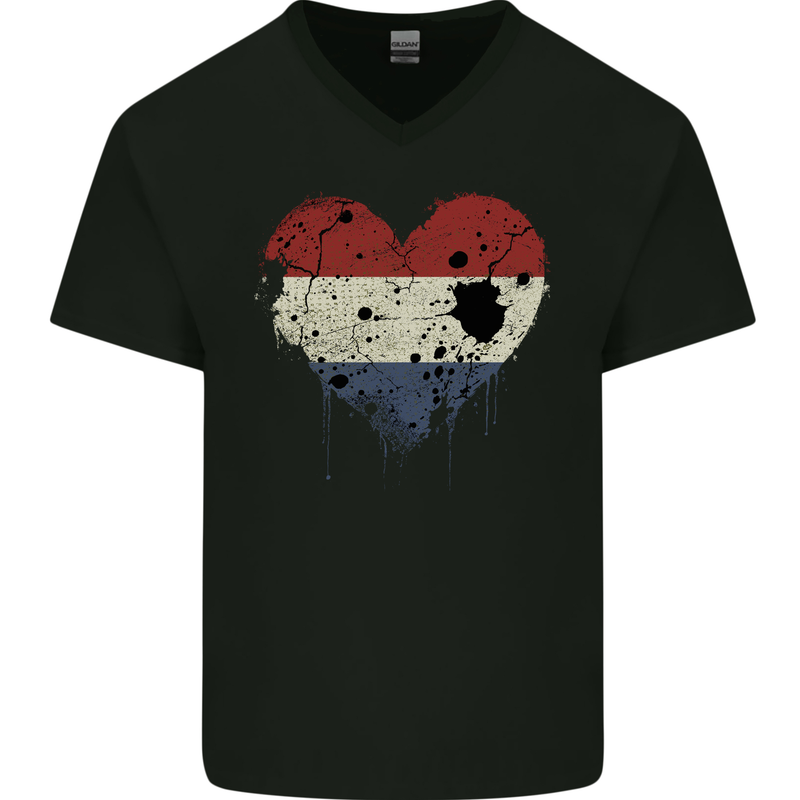 Love Netherlands Flag Holland Dutch Day Football Mens V-Neck Cotton T-Shirt Black