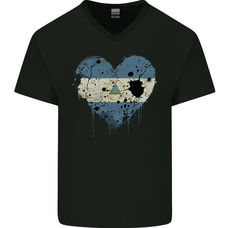 Love Nicaragua Flag Nicaraguan Day Football Mens V-Neck Cotton T-Shirt Black