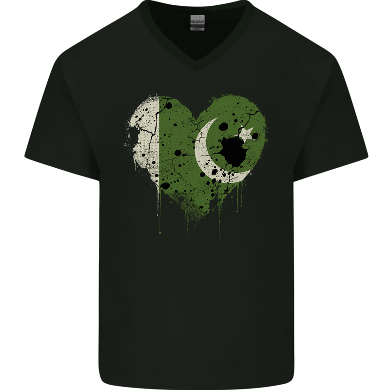 Love Pakistan Flag Pakistani Day Football Mens V-Neck Cotton T-Shirt Black