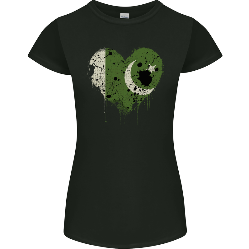 Love Pakistan Flag Pakistani Day Football Womens Petite Cut T-Shirt Black