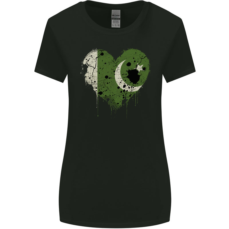 Love Pakistan Flag Pakistani Day Football Womens Wider Cut T-Shirt Black