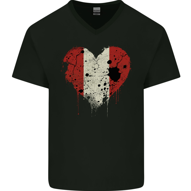 Love Peru Flag Peruvian Day Football Mens V-Neck Cotton T-Shirt Black