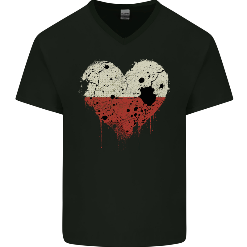 Love Poland Flag Polish Day Football Mens V-Neck Cotton T-Shirt Black