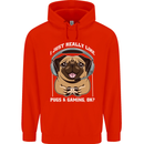 Love Pugs and Gaming Gamer Childrens Kids Hoodie Bright Red