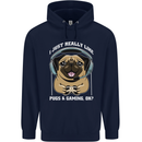 Love Pugs and Gaming Gamer Childrens Kids Hoodie Navy Blue