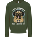 Love Pugs and Gaming Gamer Kids Sweatshirt Jumper Forest Green