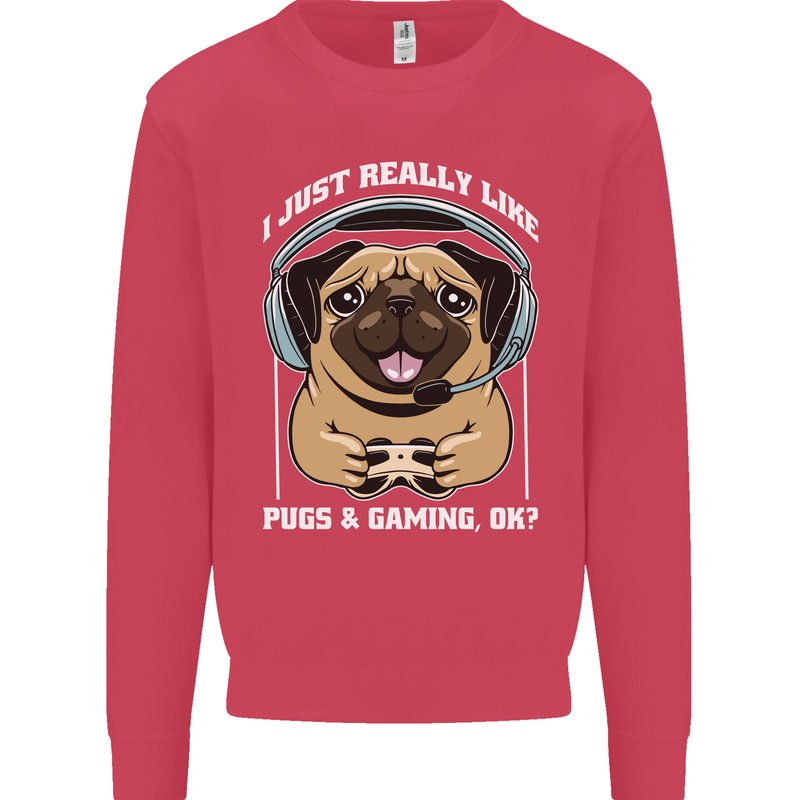 Love Pugs and Gaming Gamer Kids Sweatshirt Jumper Heliconia