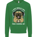Love Pugs and Gaming Gamer Kids Sweatshirt Jumper Irish Green