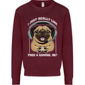 Love Pugs and Gaming Gamer Kids Sweatshirt Jumper Maroon