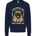 Love Pugs and Gaming Gamer Kids Sweatshirt Jumper Navy Blue