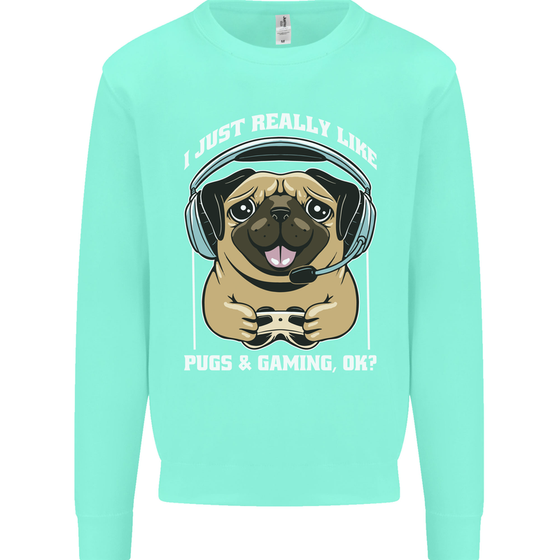Love Pugs and Gaming Gamer Kids Sweatshirt Jumper Peppermint