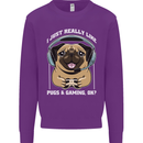 Love Pugs and Gaming Gamer Kids Sweatshirt Jumper Purple