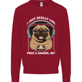 Love Pugs and Gaming Gamer Kids Sweatshirt Jumper Red