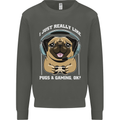 Love Pugs and Gaming Gamer Kids Sweatshirt Jumper Storm Grey