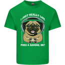 Love Pugs and Gaming Gamer Kids T-Shirt Childrens Irish Green