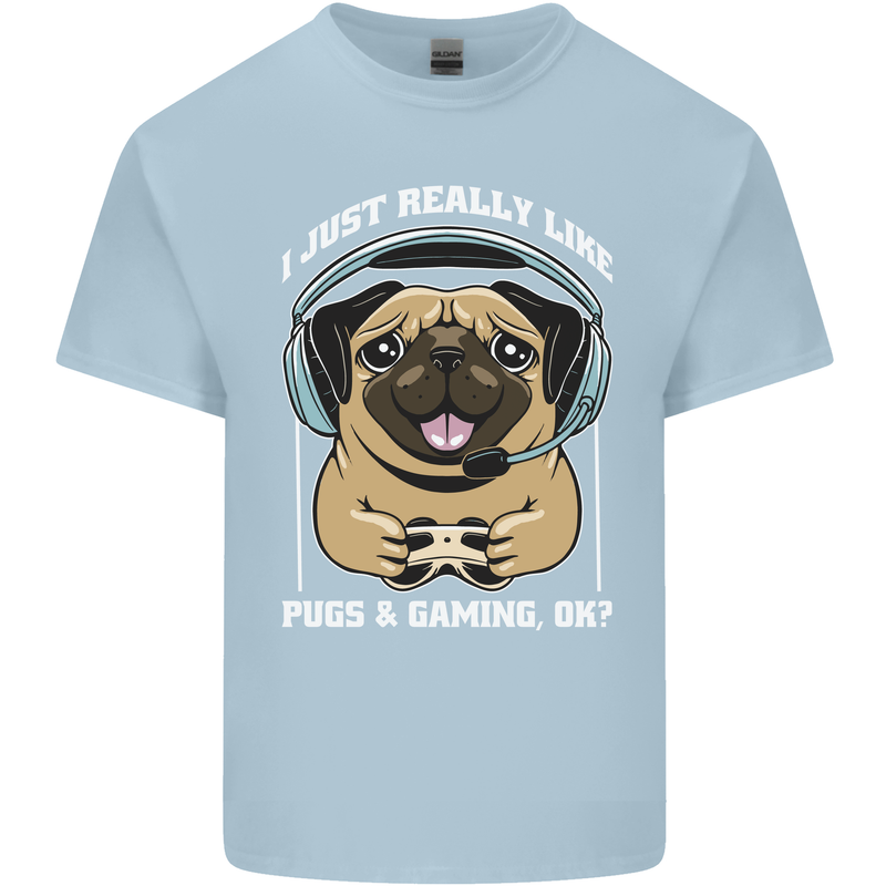 Love Pugs and Gaming Gamer Kids T-Shirt Childrens Light Blue