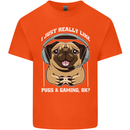Love Pugs and Gaming Gamer Kids T-Shirt Childrens Orange