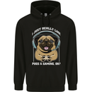 Love Pugs and Gaming Gamer Mens 80% Cotton Hoodie Black