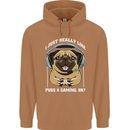Love Pugs and Gaming Gamer Mens 80% Cotton Hoodie Caramel Latte