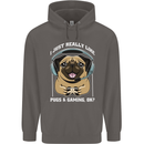 Love Pugs and Gaming Gamer Mens 80% Cotton Hoodie Charcoal