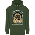 Love Pugs and Gaming Gamer Mens 80% Cotton Hoodie Forest Green
