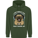 Love Pugs and Gaming Gamer Mens 80% Cotton Hoodie Forest Green