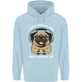 Love Pugs and Gaming Gamer Mens 80% Cotton Hoodie Light Blue