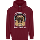 Love Pugs and Gaming Gamer Mens 80% Cotton Hoodie Maroon