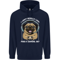 Love Pugs and Gaming Gamer Mens 80% Cotton Hoodie Navy Blue