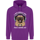 Love Pugs and Gaming Gamer Mens 80% Cotton Hoodie Purple