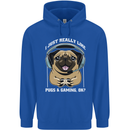 Love Pugs and Gaming Gamer Mens 80% Cotton Hoodie Royal Blue