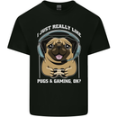 Love Pugs and Gaming Gamer Mens Cotton T-Shirt Tee Top Black