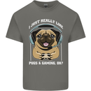Love Pugs and Gaming Gamer Mens Cotton T-Shirt Tee Top Charcoal