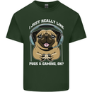 Love Pugs and Gaming Gamer Mens Cotton T-Shirt Tee Top Forest Green