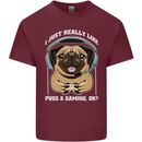 Love Pugs and Gaming Gamer Mens Cotton T-Shirt Tee Top Maroon