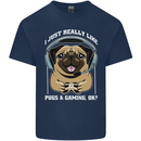 Love Pugs and Gaming Gamer Mens Cotton T-Shirt Tee Top Navy Blue