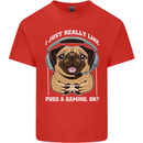 Love Pugs and Gaming Gamer Mens Cotton T-Shirt Tee Top Red