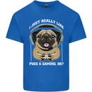 Love Pugs and Gaming Gamer Mens Cotton T-Shirt Tee Top Royal Blue