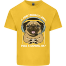 Love Pugs and Gaming Gamer Mens Cotton T-Shirt Tee Top Yellow