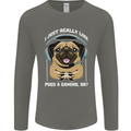 Love Pugs and Gaming Gamer Mens Long Sleeve T-Shirt Charcoal