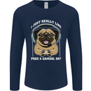 Love Pugs and Gaming Gamer Mens Long Sleeve T-Shirt Navy Blue