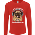 Love Pugs and Gaming Gamer Mens Long Sleeve T-Shirt Red