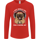 Love Pugs and Gaming Gamer Mens Long Sleeve T-Shirt Red