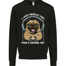 Love Pugs and Gaming Gamer Mens Sweatshirt Jumper Black