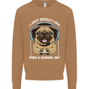 Love Pugs and Gaming Gamer Mens Sweatshirt Jumper Caramel Latte