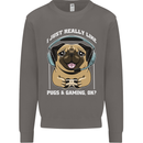 Love Pugs and Gaming Gamer Mens Sweatshirt Jumper Charcoal